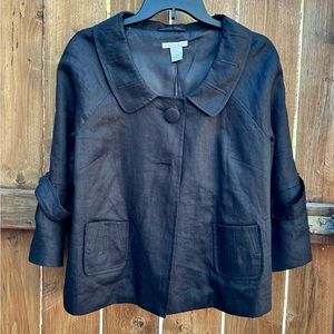 Tweeds Black Short Linen Jacket with 3/4 Bell Sleeves Fully Lined